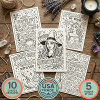witch pagan colorable greeting card set